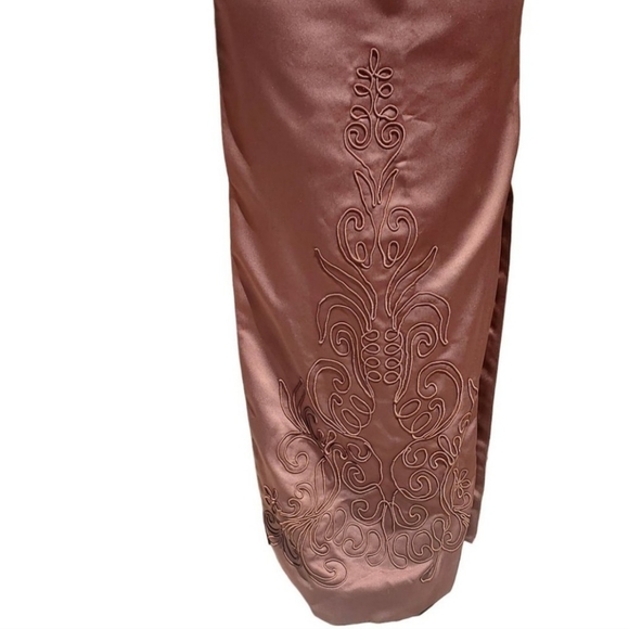 Vintage Brown Satin Square-Neck Slim-Cut Evening Gown 90s Y2K Size 6 - Picture 8 of 16